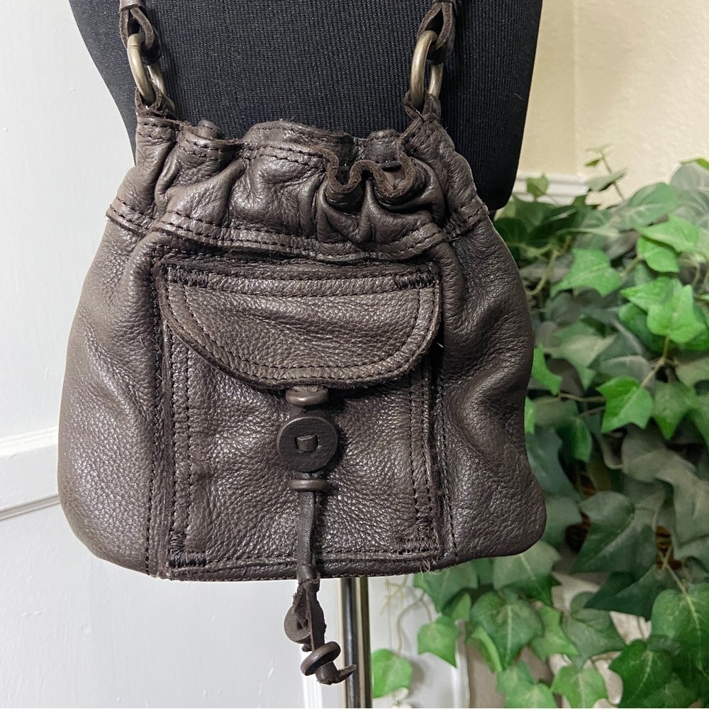 Old Navy Small Soft Cowhide Leather Stretchy Cinch Sack Boho Bag/Purse